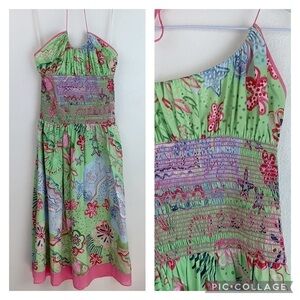 RARE Nilla Shields shirred high waist halter dress